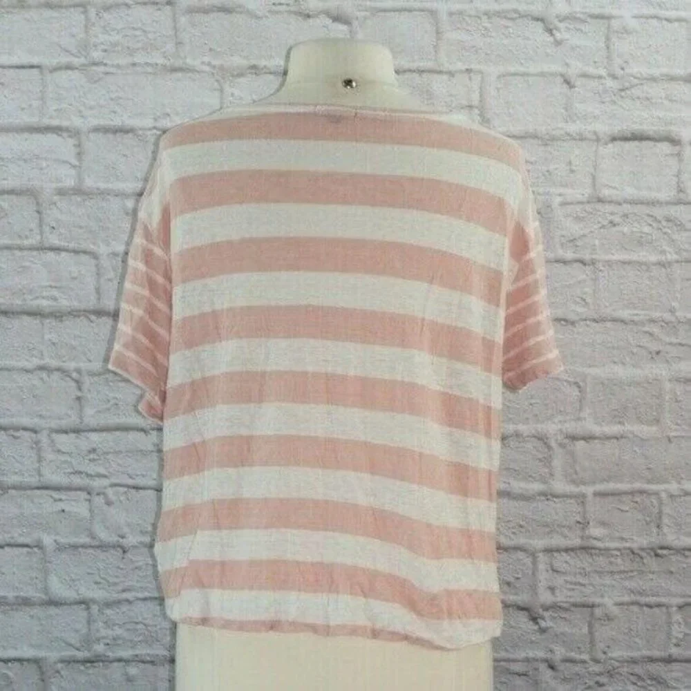 Rails Billie Blush Pink White Striped Linen Top Medium - Picture 3 of 6